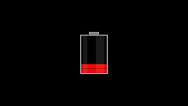 Simple empty battery warning animation isolated background. 4K resolution