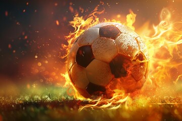 Fototapeta premium soccer ball with flames around it.