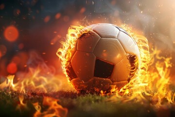 Fototapeta premium soccer ball with flames around it.