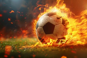 Fototapeta premium soccer ball with flames around it.