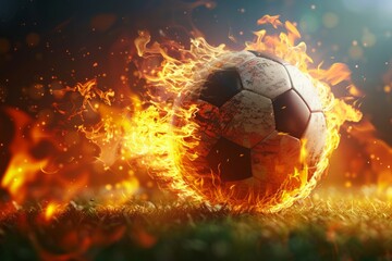 Fototapeta premium soccer ball with flames around it.