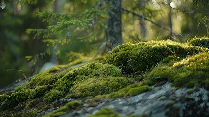 Naklejka premium Forest moss and trees poster background