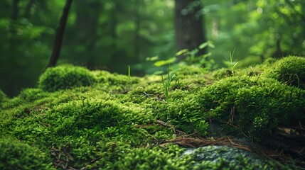 Fototapeta premium Forest moss and trees poster background