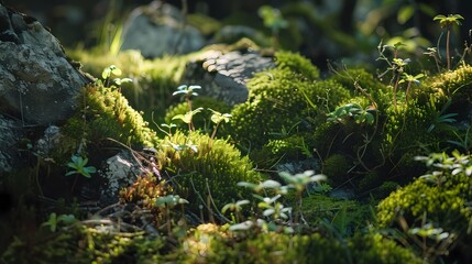 Forest moss and trees poster background