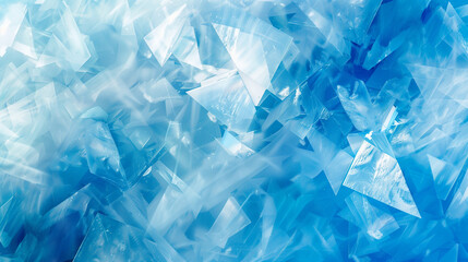 A blue background with ice cubes scattered throughout. The ice cubes are in various sizes and shapes, creating a sense of depth and texture. Scene is cool and refreshing