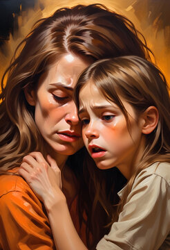 Separation Anxiety Disorder: An adult clinging to a loved one with a background indicating fear of separation.