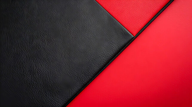 A black and red leather item with a red border. The black and red color combination creates a bold and striking contrast. The leather item could be a wallet, a handbag, or a piece of furniture