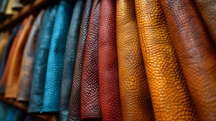 Natural leather upholstery samples in various
