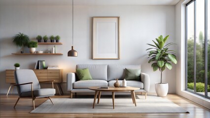 Fototapeta premium Floating Thin Frame on Clean White Wall in Modern Living Space 