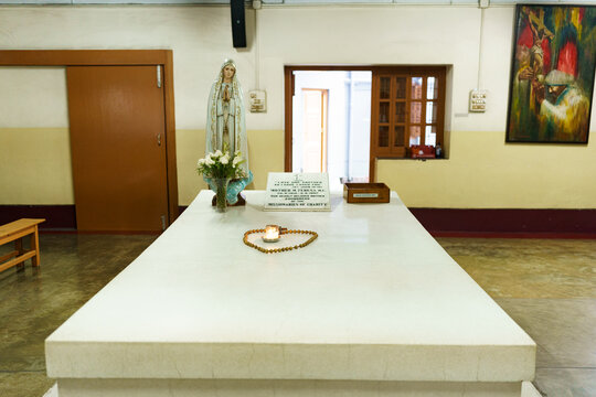 S INDIA - NOV 26, 2023: Tomb of Mother Teresa of Calcutta, commonly known as Mother Teresa, a Catholic missionary who lived for most of her life in India. A Landmark of Kolkata