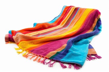 Colorful striped blanket with vibrant patterns and fringed edges, perfect for cozying up or adding a pop of color to home decor.