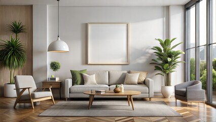 Modern Gallery blank Frame Mockup in Contemporary Living Area
