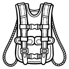 Black and white vector icon of a firefighter harness, representing essential safety equipment for rescue operations.