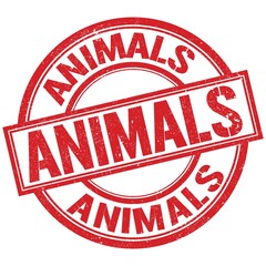 ANIMALS written word on red stamp sign