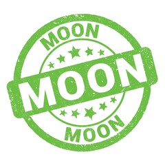 MOON text written on green stamp sign.