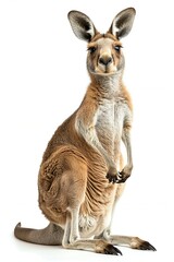 Kangaroo standing upright on a white background, displaying its natural posture