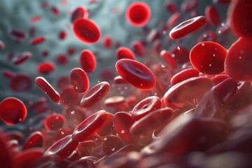 3d illustration of red blood cells flowing through the vein, depicting the circulatory system