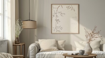 Home decor in beige and a picturesque floral design on a picture frame