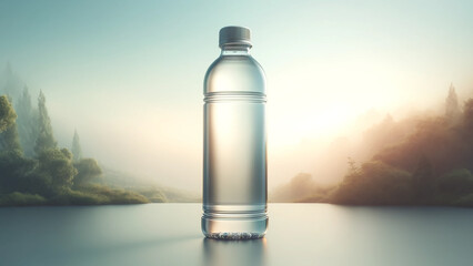 mockup of a water bottle set against a subtle gradient background