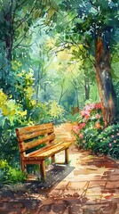 Obraz premium The benches in the park forest