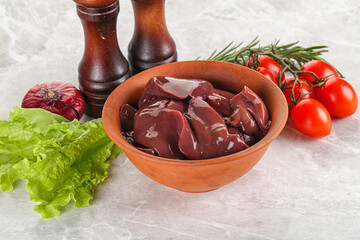 Raw turkey liver in a bowl ready for cooking