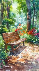 Obraz premium The benches in the park forest