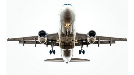 Fototapeta premium Large jetliner soaring through clear white sky with no other visible objects