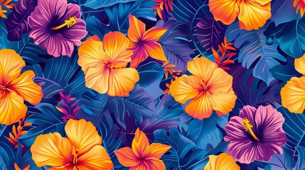 Hibiscus blossom pattern textile fabric graphics.