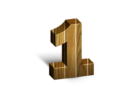 3d Wood Numbers, Alphabet number One made of wood material, high-resolution image of 3d font, ready to use for graphic design purposes