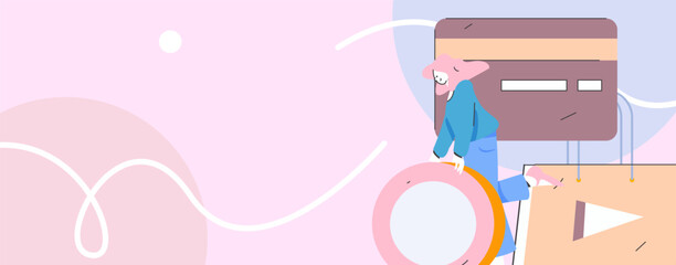 Holiday shopping people doing e-commerce online shopping flat vector concept operation hand drawn illustration
