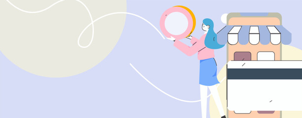 Holiday shopping people doing e-commerce online shopping flat vector concept operation hand drawn illustration
