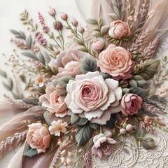 Elegant Floral Embroidery Design Delicate Blooms for DIY Projects  Microstock Image