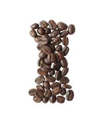 Letter I of the English alphabet made from coffee beans, transparent background Fonts for coffee shops