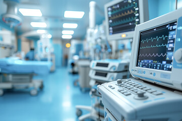 An operating room with medical equipment and technology, including a token system for cashless currency in the hospital setting , Photo by AI generative.