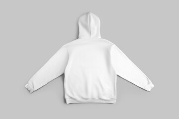 Mockup of white oversized hoodie, back view, hooded sweatshirt unfolded, isolated on background.