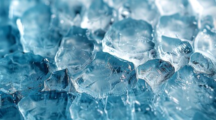 Detailed shot of translucent melting ice cubes with a focus on texture and clarity