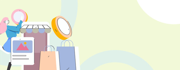 Holiday shopping people doing e-commerce online shopping flat vector concept operation hand drawn illustration
