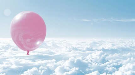 Obraz premium A serene illustration of cartoonstyle 3D balloons floating among fluffy clouds against a soft blue background, ideal for children s book illustrations