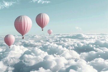 A serene illustration of cartoonstyle 3D balloons floating among fluffy clouds