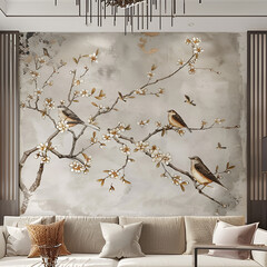 background with birds and flowers AI generated 