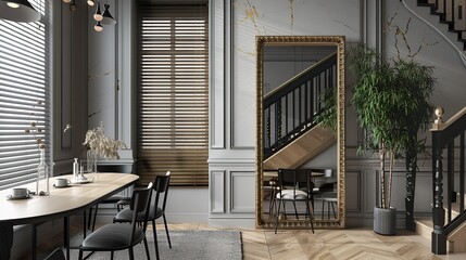 Interior design apartment house modern gray gold bronze marble contemporary nordic. Generative Ai