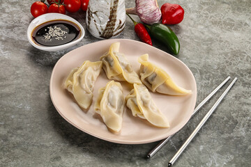 Japanese cuisine - dumplings gyoza with sauce