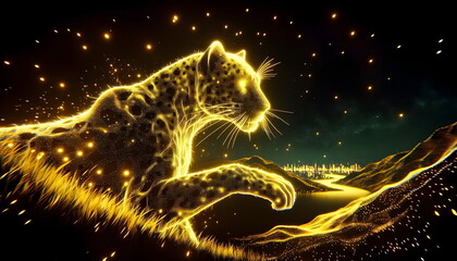 Explore the vibrant essence of neon in this glowing animal artwork, perfect for background imagery. The painting vividly portrays a creature illuminated by neon colors