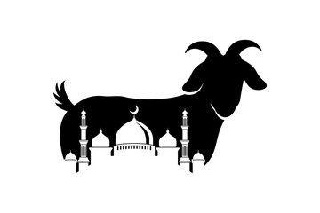 goat and mosque silhouette illustration for eid al-adha celebration design