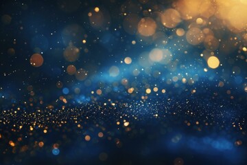 Abstract shimmering blue and gold bokeh lights, creating a magical backdrop
