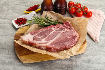 Raw pork neck steak uncoocked