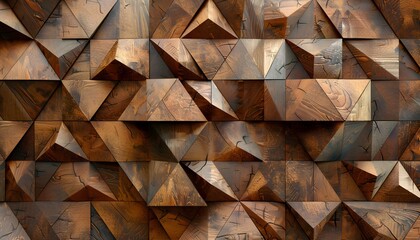 dark brown wooden geometric wall background with triangular patterns