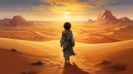 Fun, whimsical desert scene in chibi style with vibrant colors and digital art techniques.