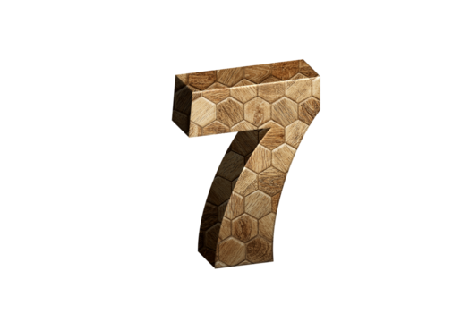 3d Wood Numbers, Alphabet Number Seven made of wood material, high-resolution image of 3d font, ready to use for graphic design purposes