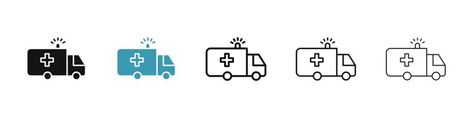 Ambulance vector icon set. emergency rescue ambulance van vector icon. medical help hospital ambulance sign. accident ambulance icon for UI designs.